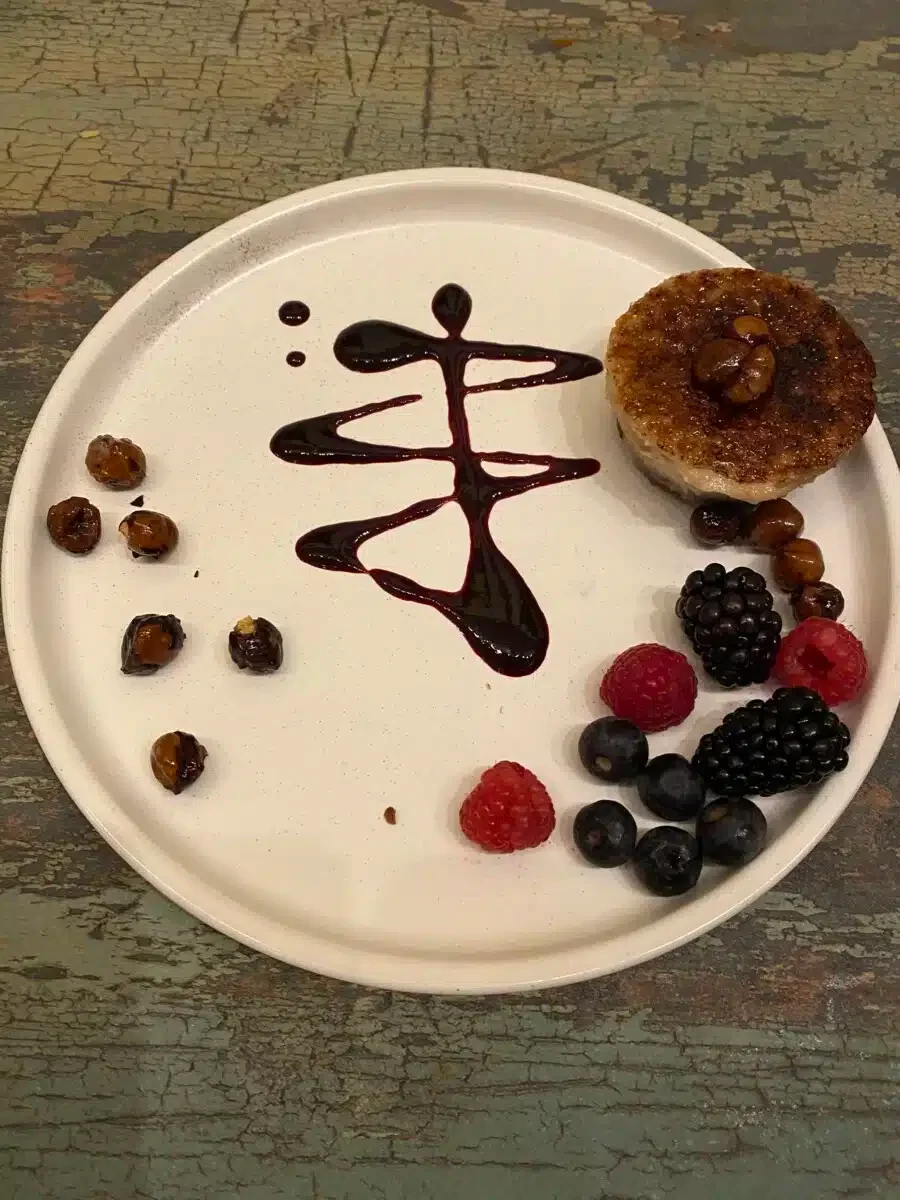 Vegan crème brûlée cheesecake.