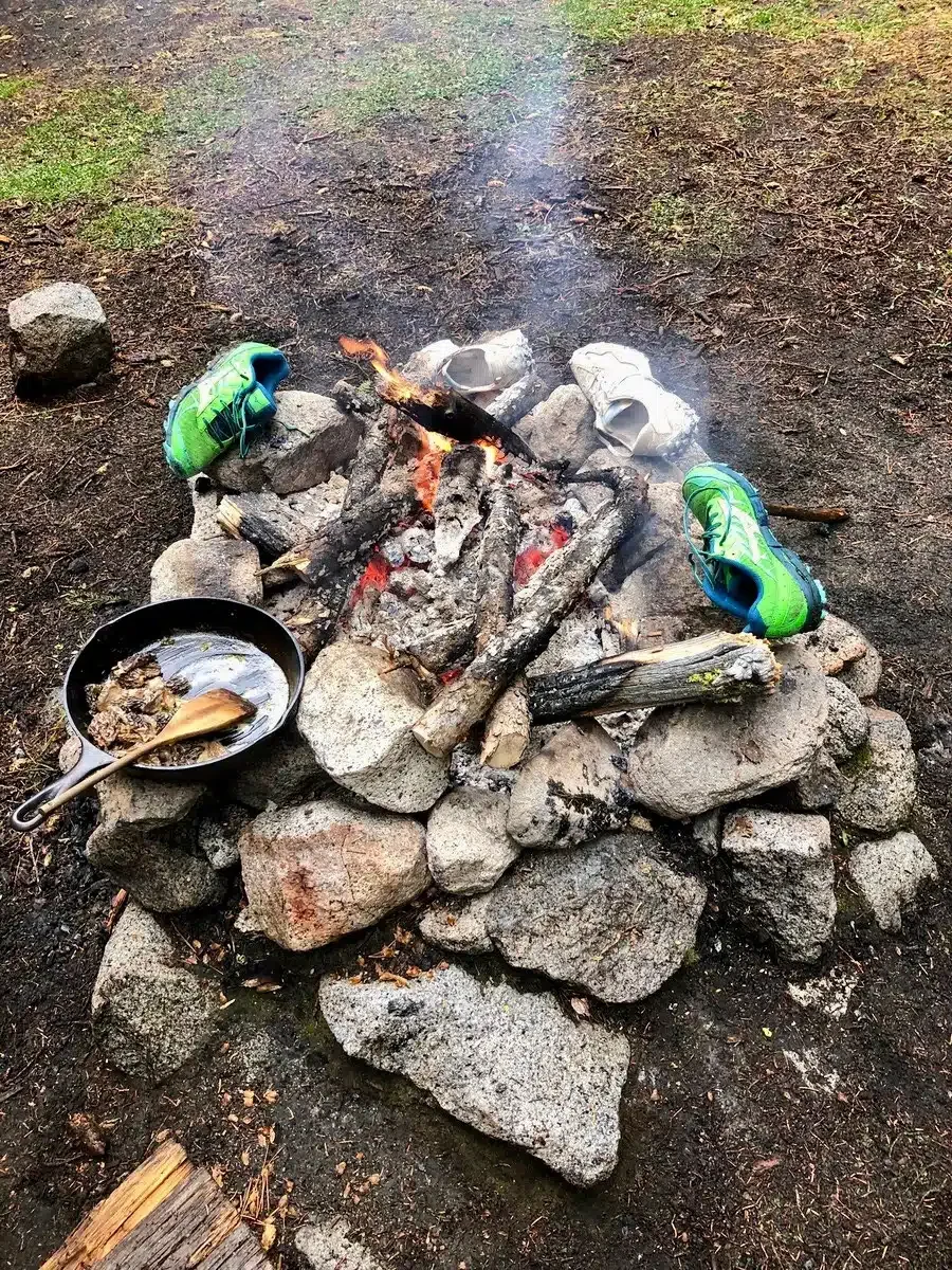 Glamping in Oregon shoes drying