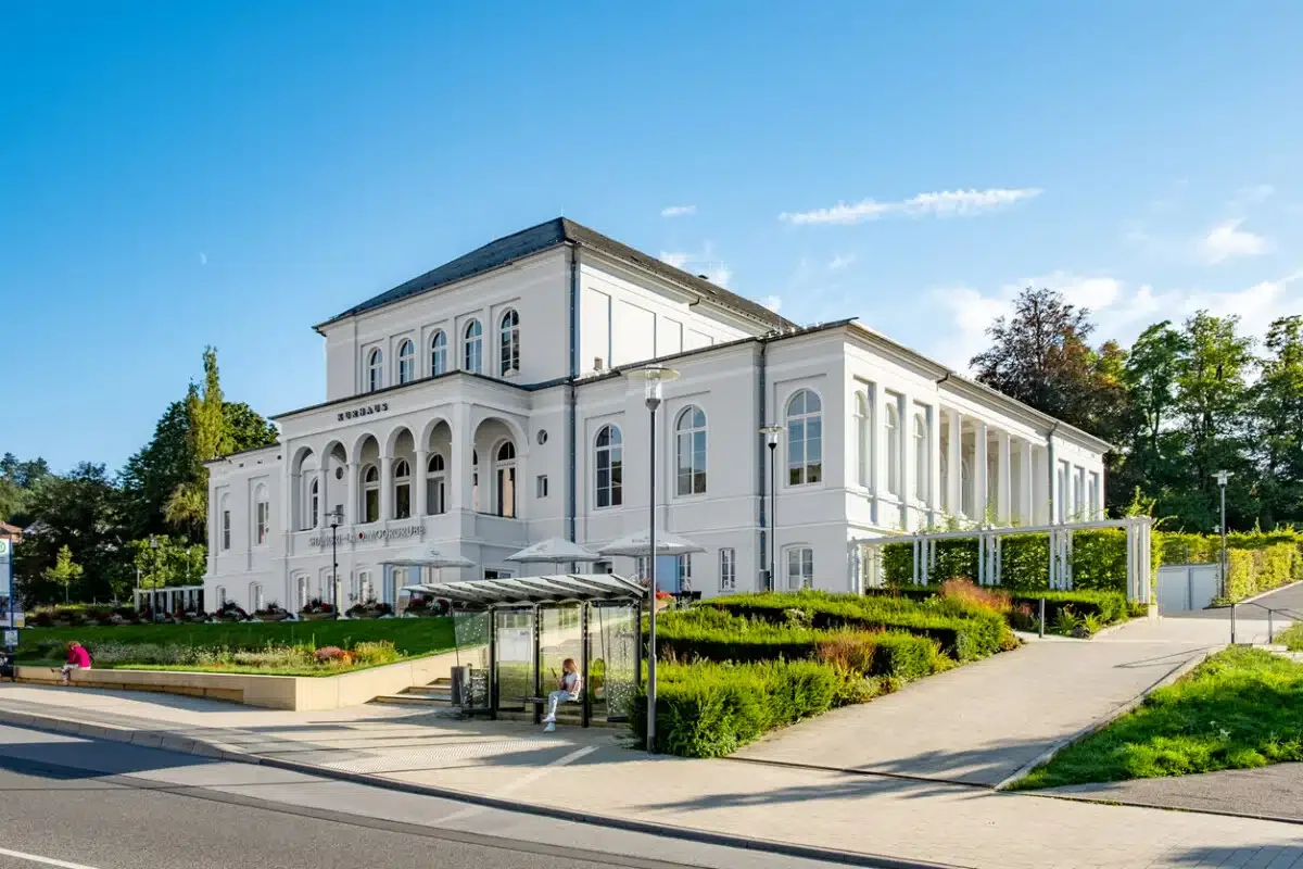 Bad Schwalbach, Germany - August 23, 2023: scenic view to Kurhaus in Bad Schwalbach, Hesse, Germany