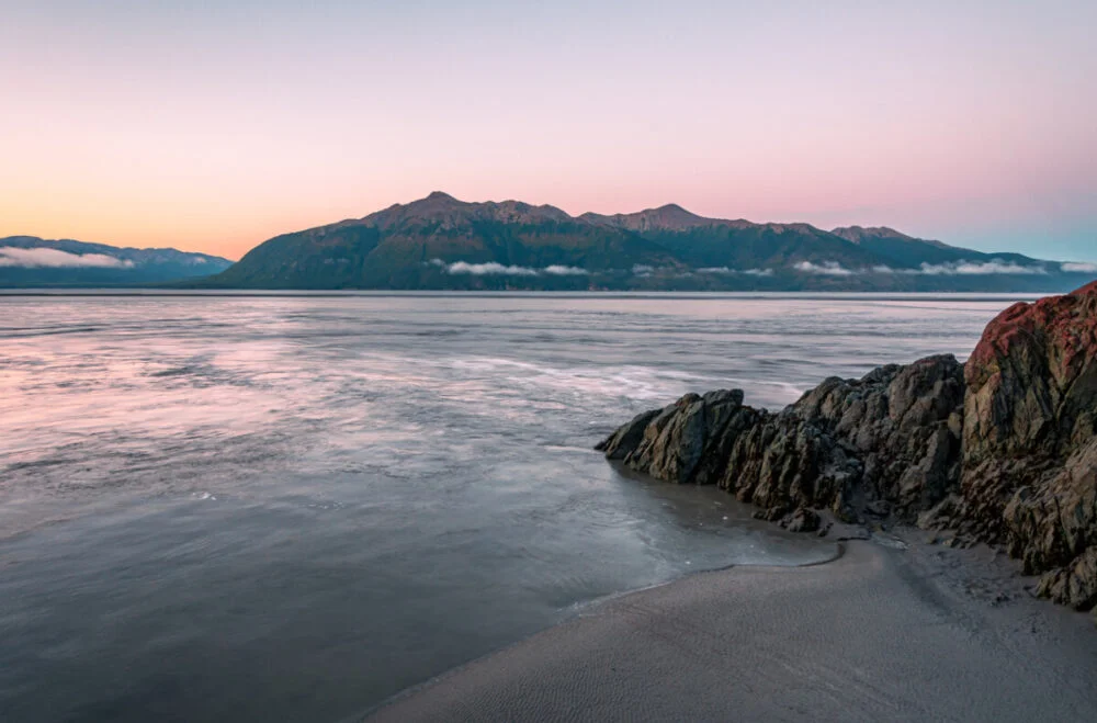 View of sunrise at Beluga point near Anchorage, Alaska.