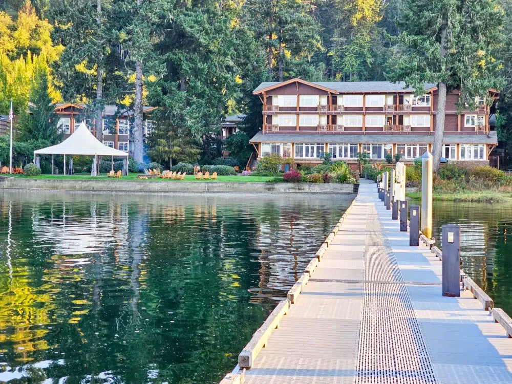 Old world charm looking back at Alderbrook resort from guest dock