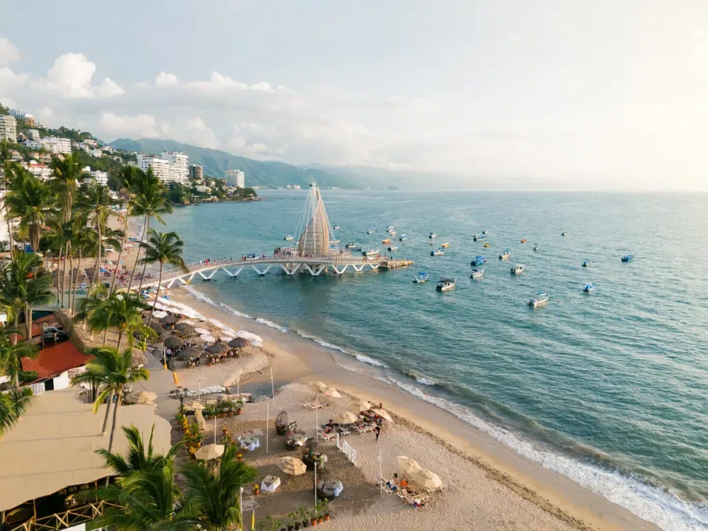 Sunset at Los Muertos Beach in Puerto Vallarta, Mexico.