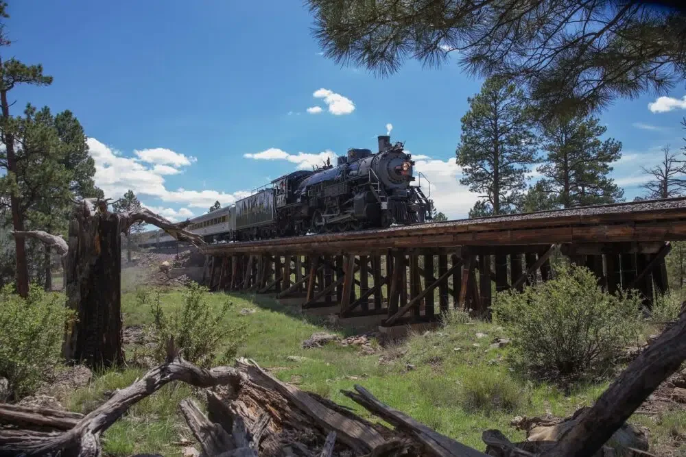 The Grand Canyon Railway traverses northern Arizona. Credit: © Xanterra Travel Collection