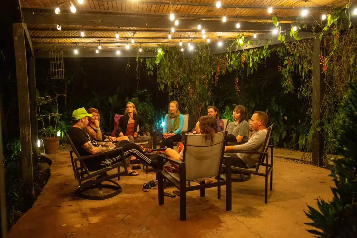 Our nightly sober travel meeting at the Hacienda.