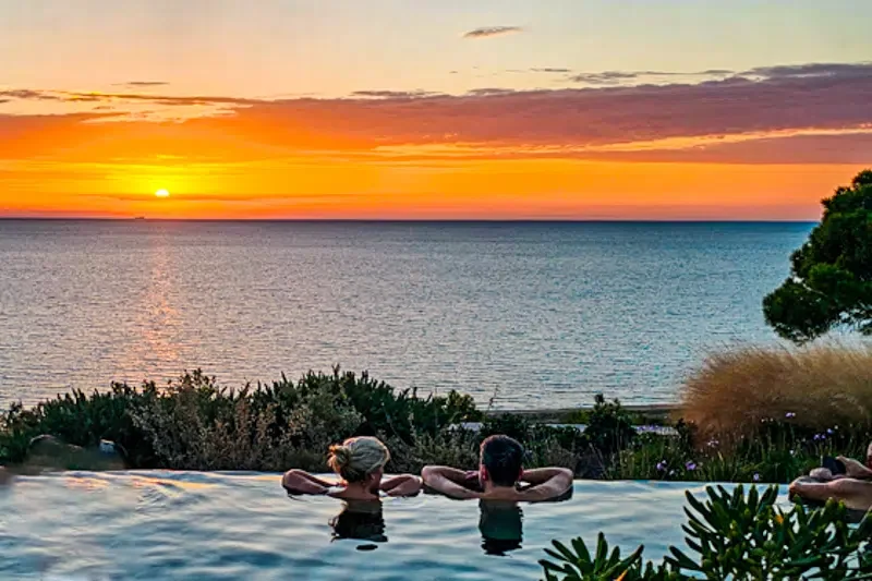Adler hot tub at sunset.