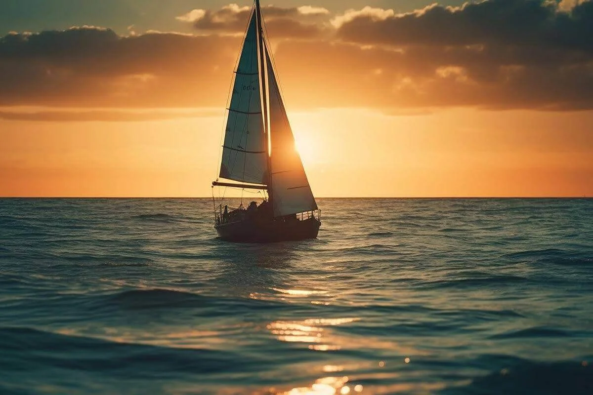 A saliboat at sunset. There are many ways the RV lifestyle meets yachting.