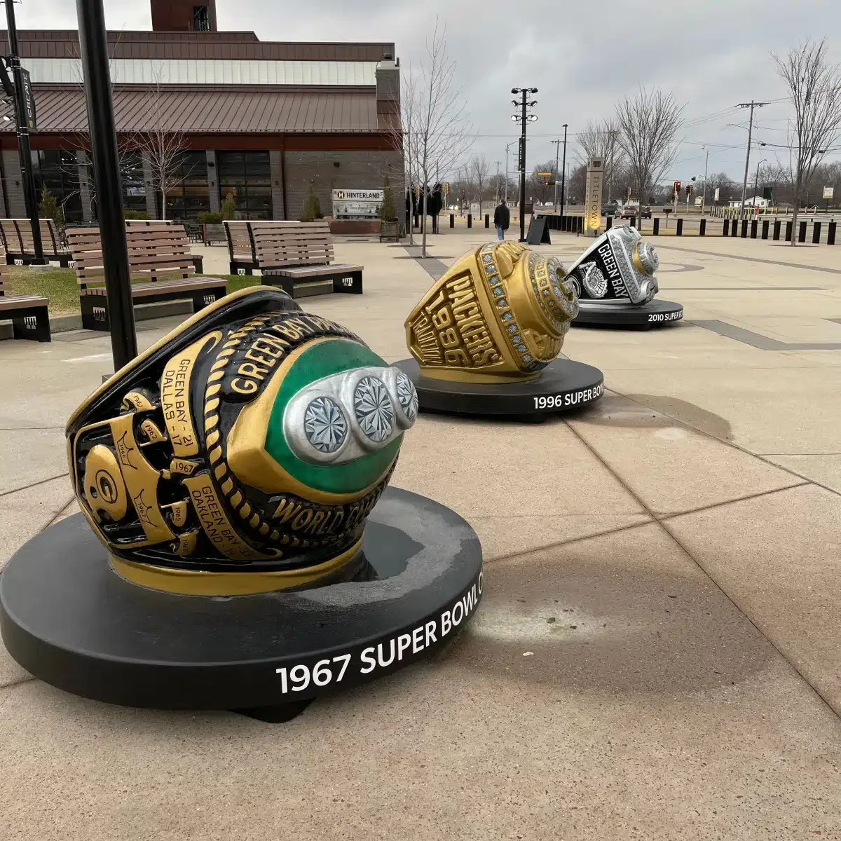 Lodge Kohler Giant replica Super Bowl rings at Titletown.