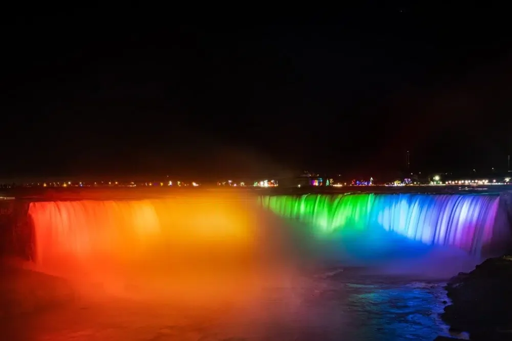 Niagara Falls illuminated at night